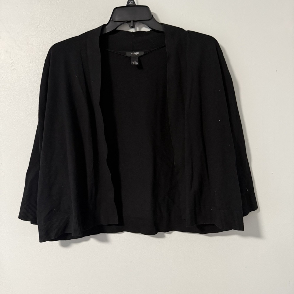 Alfani Women's black Cardigan Open front Fine Gauge 3/4 sleeve‎ Tight Knit 3X